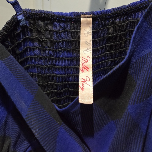 ✅️Elegant Blue Checkered Midi Dress - Picture 7 of 9